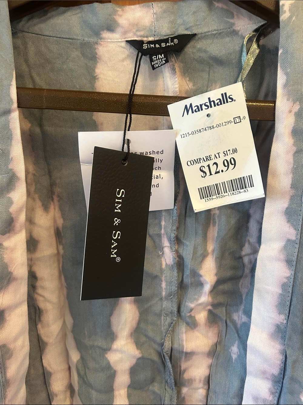 Tie-Dye Open-Front Blue & White Women’s Cover - Picture 4 of 4